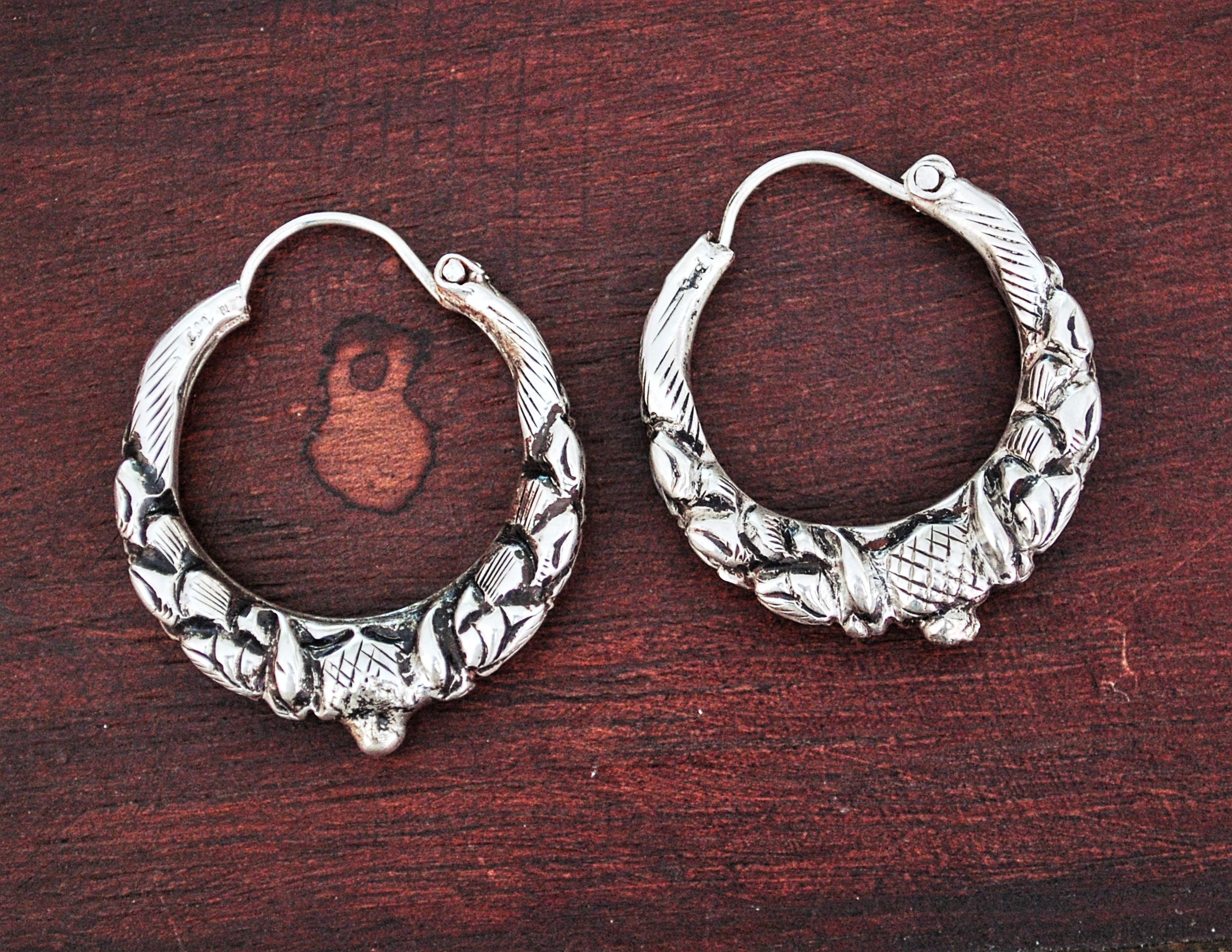 Nepalese Hoop Earrings - MEDIUM - Ethnic Tribal Hoop Earrings - Gypsy Hoop Earrings - Tribal Silver Hoop Earrings - Boho Silver Hoops