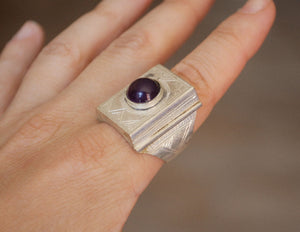 Tuareg Silver Ring with Glass - Size 10 - Tuareg Jewelry