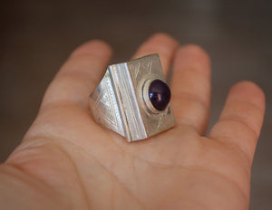 Tuareg Silver Ring with Glass - Size 10 - Tuareg Jewelry