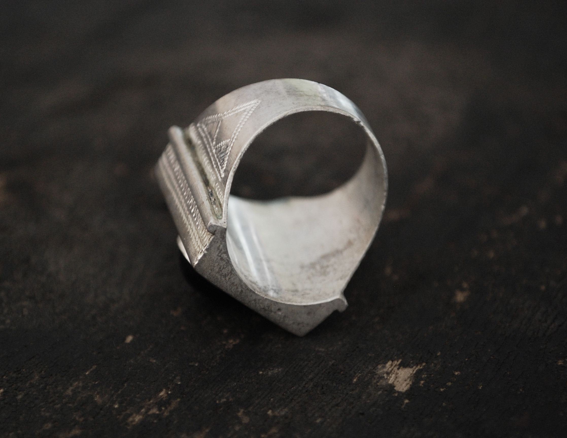 Tuareg Silver Ring with Glass - Size 10 - Tuareg Jewelry