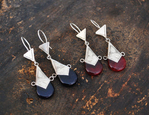 Tuareg Earrings with Red and Blue Glass - Tuareg Jewelry - Ethnic Jewelry - Ethnic Earrings