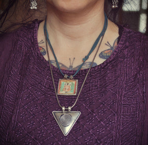 Rajasthan Silver Amulet - Spiral of Life Pendant - Tribal Rajasthan Pendant - Ethnic India Pendant - Magical Amulet