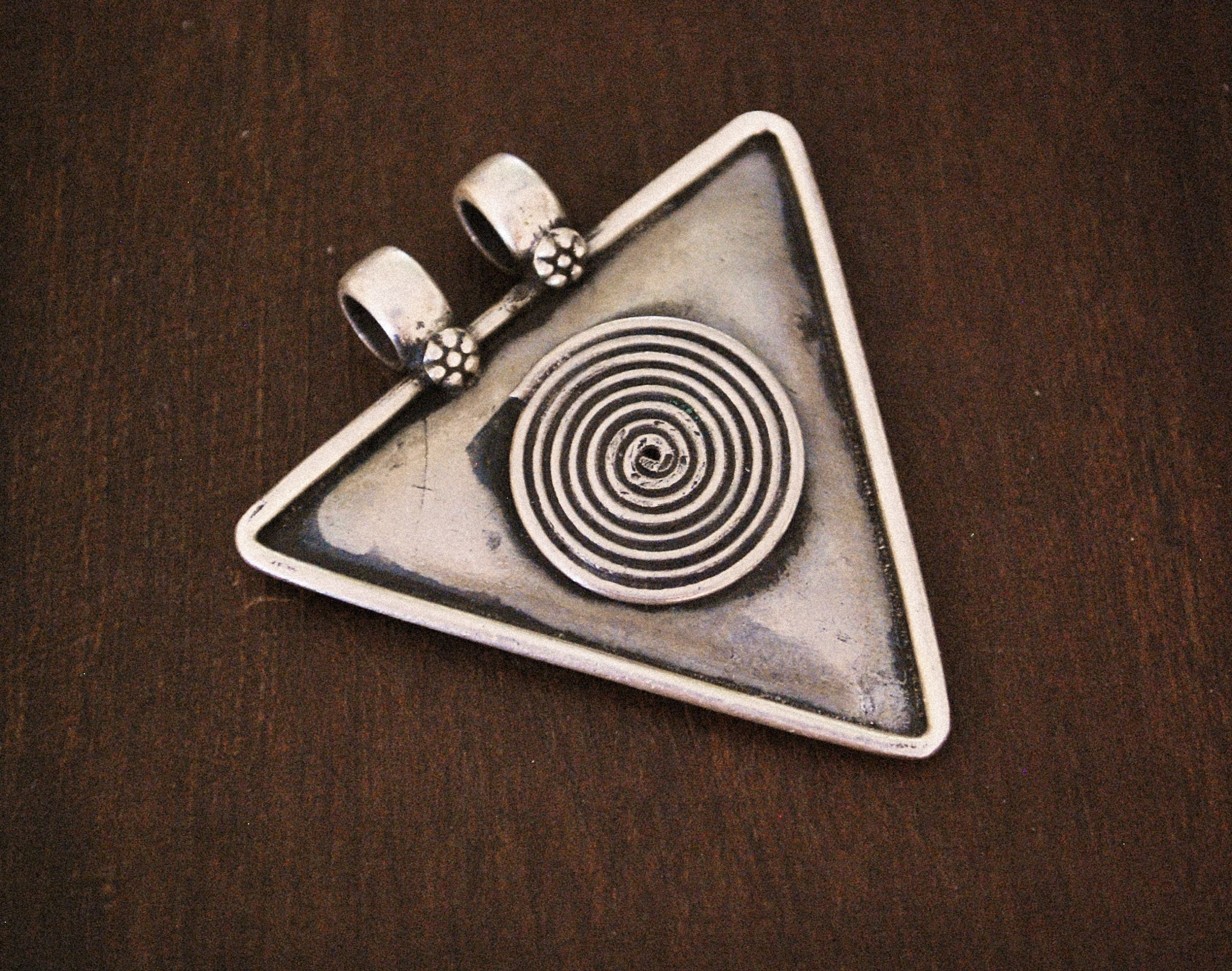 Rajasthan Silver Amulet - Spiral of Life Pendant - Tribal Rajasthan Pendant - Ethnic India Pendant - Magical Amulet