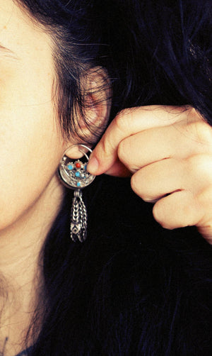 Antique Afghan Tribal Hoop Earrings with Turquoise - Tribal Hoop Earrings - Afghan Hoop Earrings - Ethnic Hoop Earrings