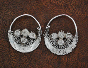 Antique Afghan Tribal Hoop Earrings with Turquoise - Tribal Hoop Earrings - Afghan Hoop Earrings - Ethnic Hoop Earrings