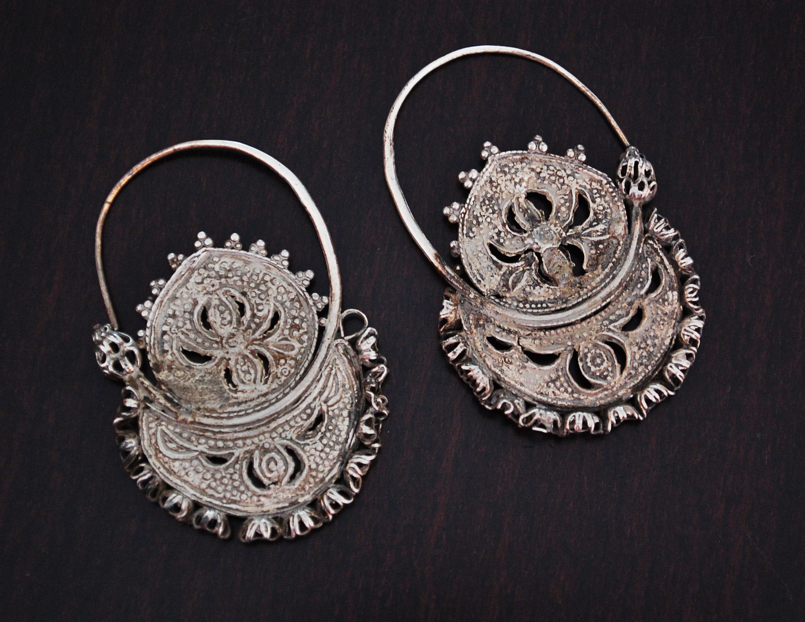 Antique Uyghur Earrings from China - Xinjiang - Tribal Earrings - Afghani Earrings - Afghani Jewelry - Afghan Earrings