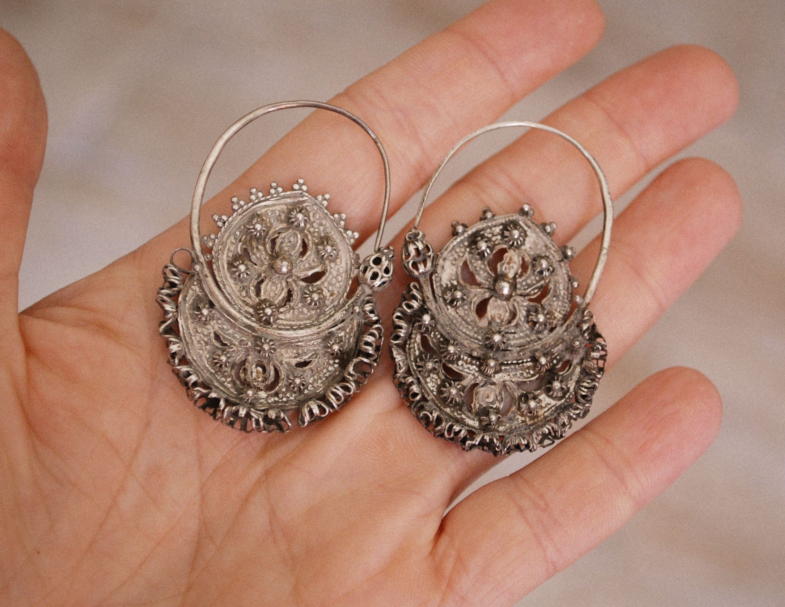 Antique Uyghur Earrings from China - Xinjiang - Tribal Earrings - Afghani Earrings - Afghani Jewelry - Afghan Earrings