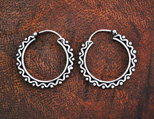 Rajasthani Silver Hoop Earrings - Small - Sterling Silver Hoop Earrings from India - Ethnic Sterling Silver Hoop Earrings - Rajasthan Silver