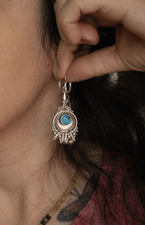 Rajasthani Silver Earrings with Turquoise