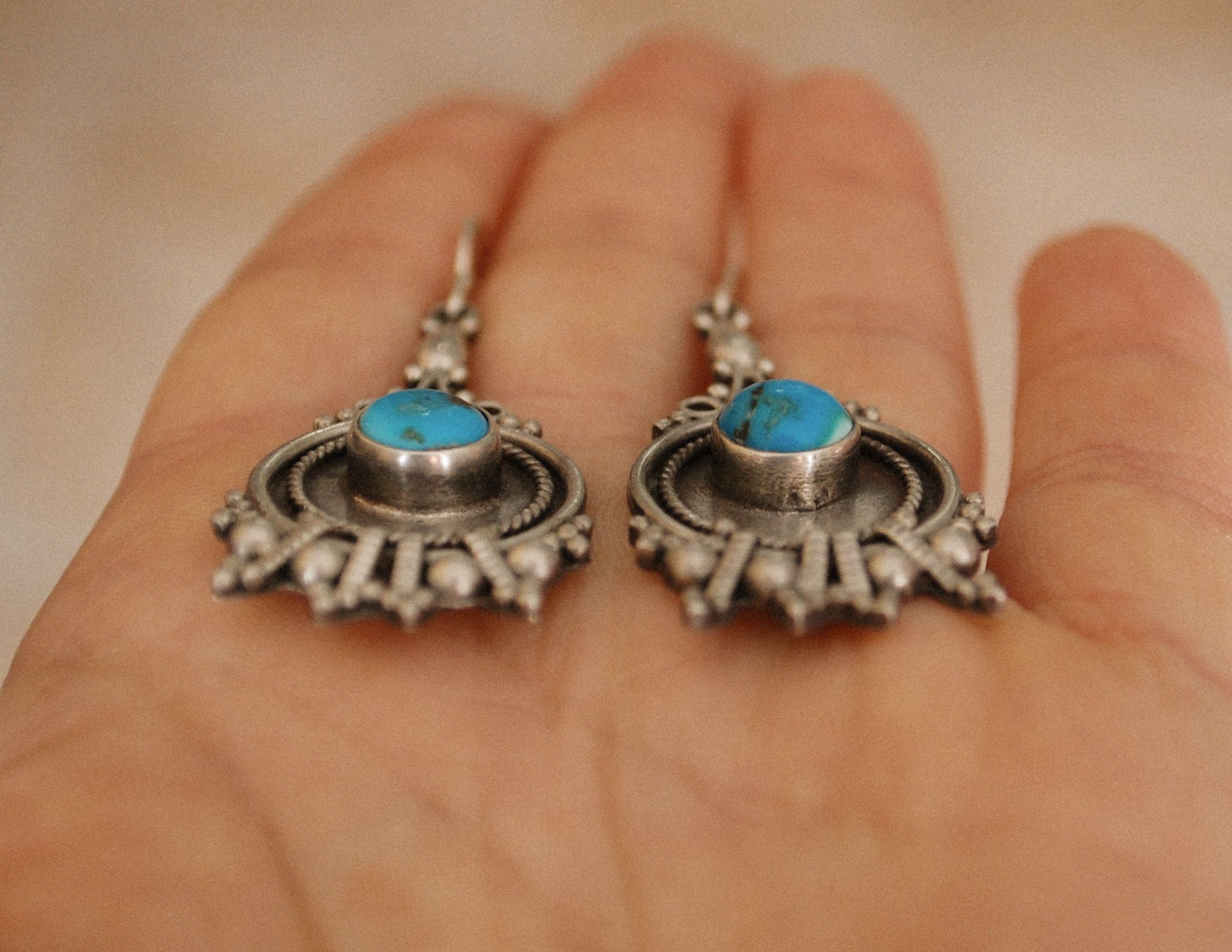 Rajasthani Silver Earrings with Turquoise