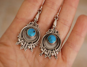 Rajasthani Silver Earrings with Turquoise