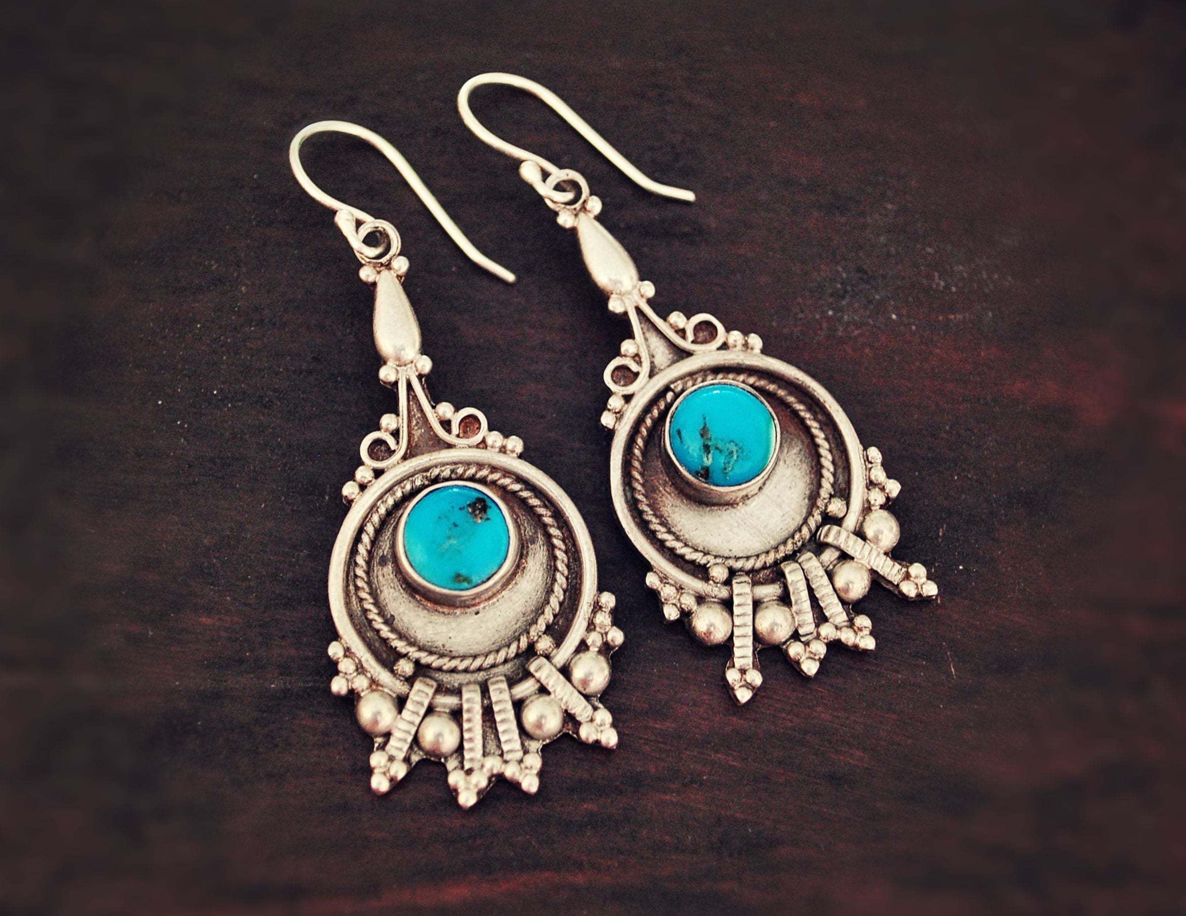 Rajasthani Silver Earrings with Turquoise