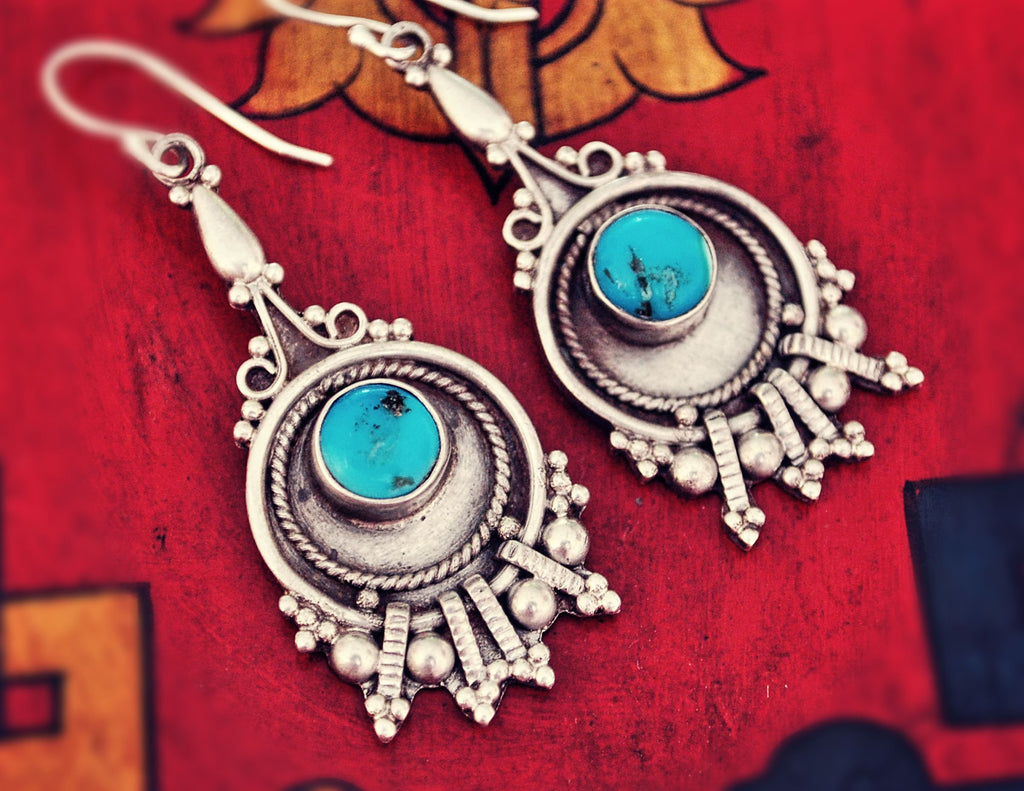 Rajasthani Silver Earrings with Turquoise