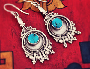 Rajasthani Silver Earrings with Turquoise