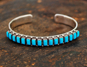 Native American Zuni Turquoise Bracelet - Zuni Needlepoint Turquoise Cuff Bracelet - Native American Jewelry