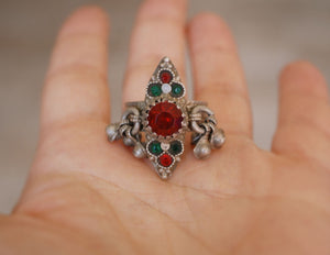 Afghani Ring with Red and Green Glass Stones - Size 8 - Afghani Jewelry - Afghanistan Ring - Ethnic Jewelry - Ethnic Ring