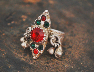 Afghani Ring with Red and Green Glass Stones - Size 8 - Afghani Jewelry - Afghanistan Ring - Ethnic Jewelry - Ethnic Ring