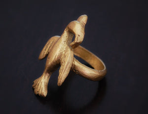 Old Akan Bird Ring - Size 10 - Ashanti Bird Ring - Adinkra Bird Ring - African Brass Ring from Ghana