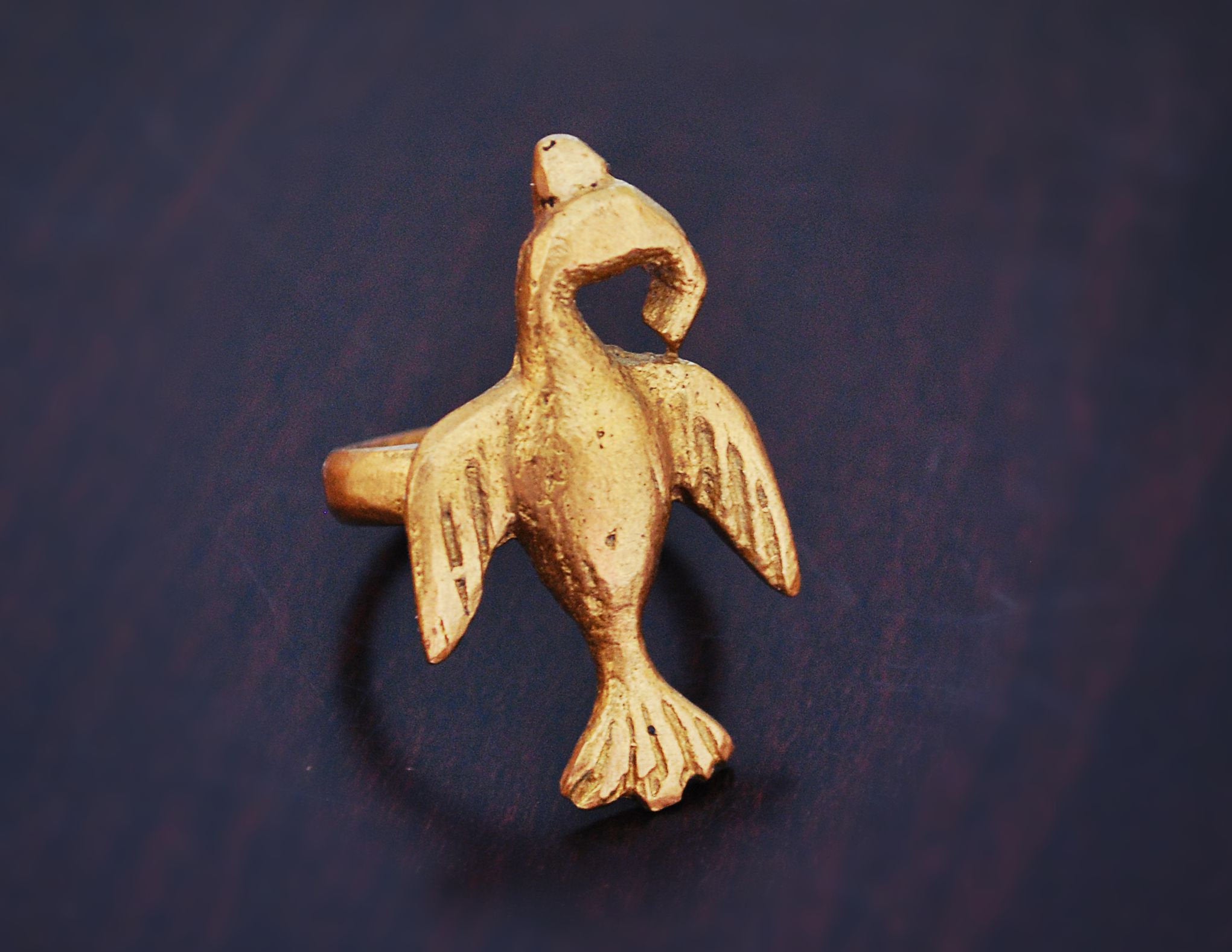 Old Akan Bird Ring - Size 10 - Ashanti Bird Ring - Adinkra Bird Ring - African Brass Ring from Ghana