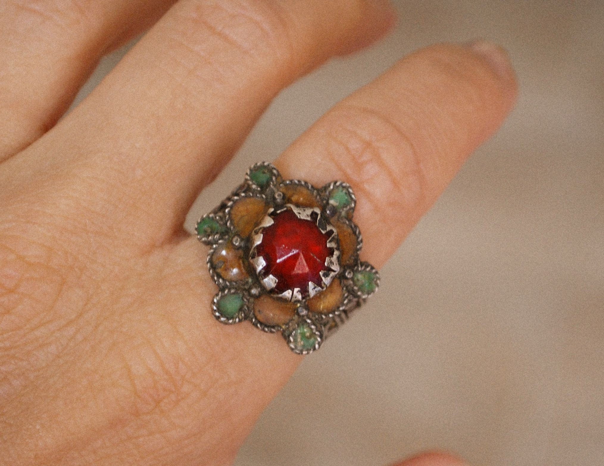 Berber Ring with Enamel - Size 8.5 - Berber Jewelry - Ethnic Ring - Tribal Ring - Moroccan Jewelry - Ethnic Jewelry