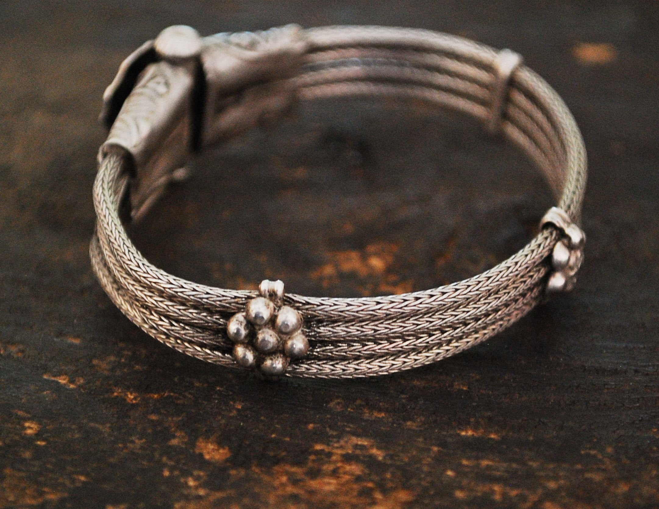 Rajasthani Silver Bracelet - Indian Snake Chain Bracelet - Rajasthan Snake Chain Bracelet with Flowers - Rajasthani Jewelry
