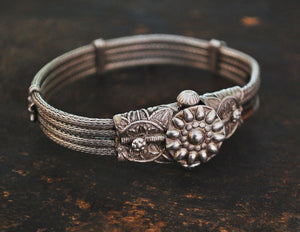 Rajasthani Silver Bracelet - Indian Snake Chain Bracelet - Rajasthan Snake Chain Bracelet with Flowers - Rajasthani Jewelry