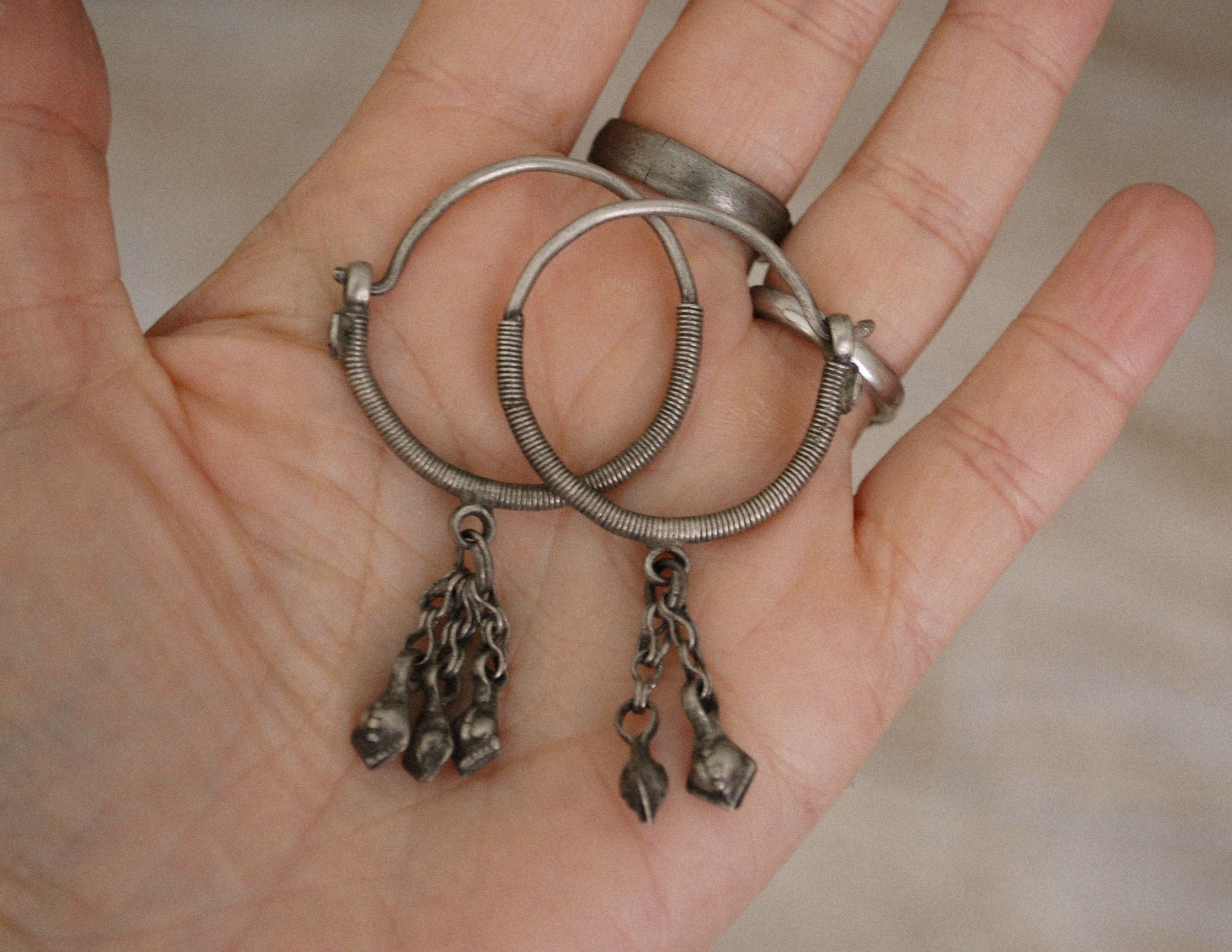 Afghani Hoop Earrings with Tassels - Kuchi Hoop Earrings - Tribal Hoop Earrings - Afghani Earrings - Afghani Jewelry - Ethnic Hoop Earrings