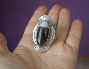 Huge Tibetan Dzi Ring - Size 11 - Dzi Bead Jewelry - Tibetan Ring - Ethnic Ring - Dzi Beads