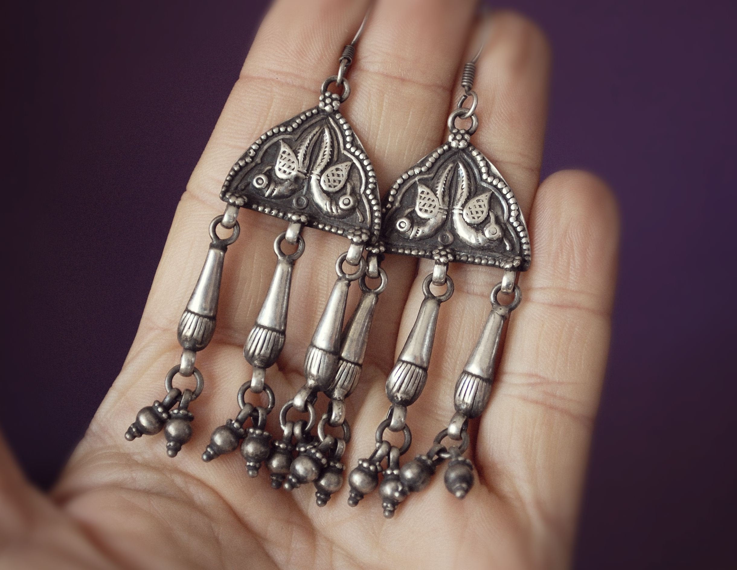 Rajasthani Silver Earrings with Bells - Indian Jewelry - Rajasthan Jewelry - Rajasthan Earrings - Gypsy Jewelry - Gypsy Earrings
