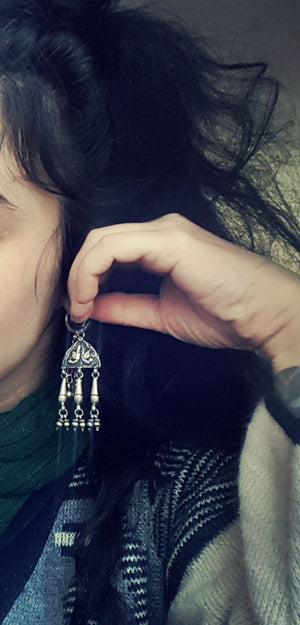 Rajasthani Silver Earrings with Bells - Indian Jewelry - Rajasthan Jewelry - Rajasthan Earrings - Gypsy Jewelry - Gypsy Earrings