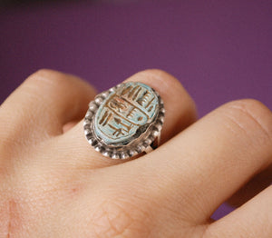 Hieroglyph Soapstone Ring from Egypt - Size 5 - Egyptian Ring - Vintage Egypt Ring - Egyptian Jewelry - Soapstone Jewelry