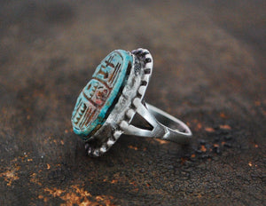 Hieroglyph Soapstone Ring from Egypt - Size 5 - Egyptian Ring - Vintage Egypt Ring - Egyptian Jewelry - Soapstone Jewelry