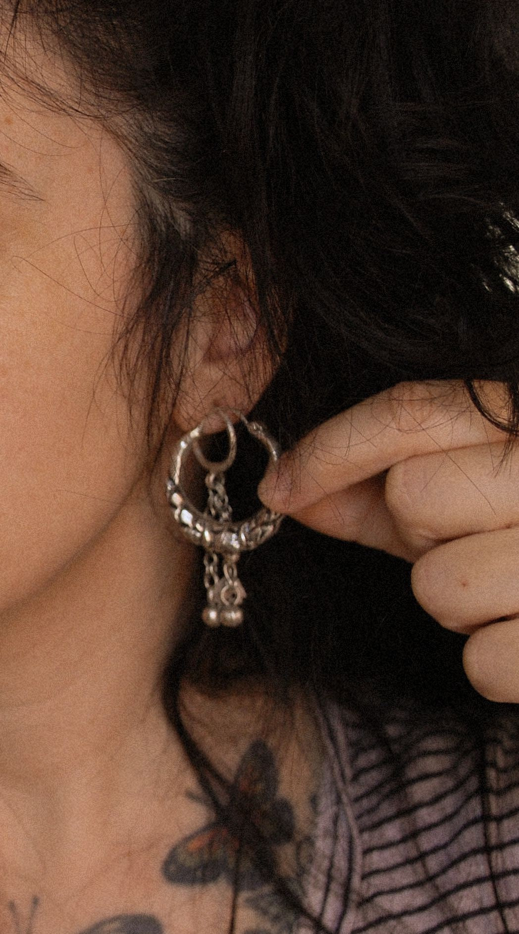 Nepalese Hoop Earrings - MEDIUM - Ethnic Tribal Hoop Earrings - Gypsy Hoop Earrings - Tribal Silver Hoop Earrings - Boho Silver Hoops