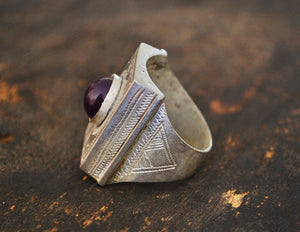 Tuareg Silver Ring with Glass - Size 10 - Tuareg Jewelry
