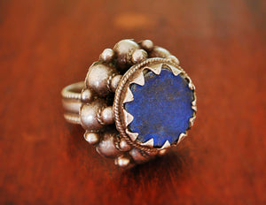 Rajasthani Silver Ring with Lapis Lazuli - Size 8.5 - Rajasthani Silver - Rajasthani Jewelry - Tribal Indian Silver Ring - Lapis Lazuli Ring