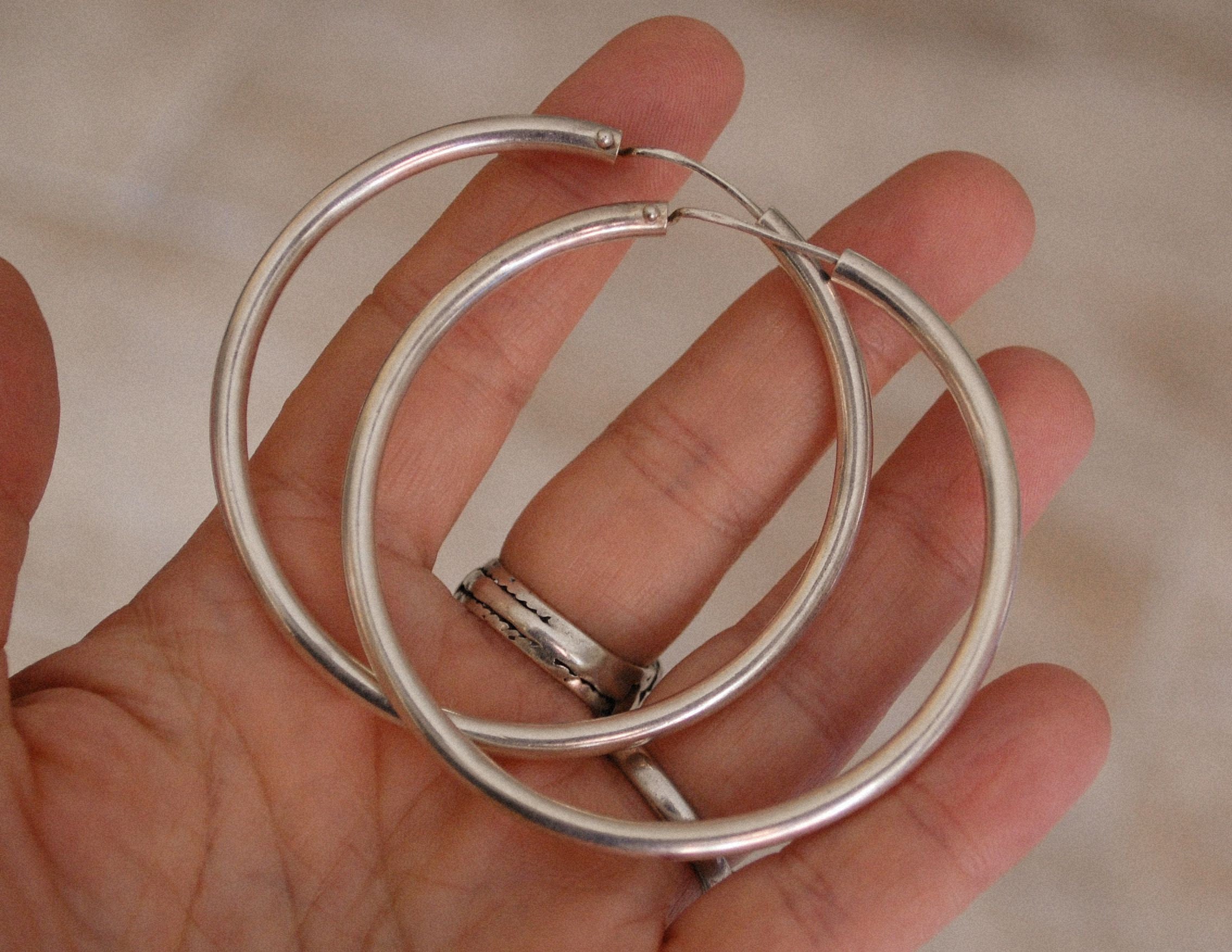 Ethnic Hoop Earrings - XLARGE - Sterling Silver Hoop Earrings