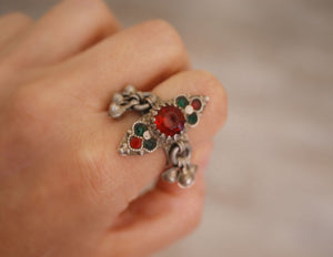 Afghani Ring with Red and Green Glass Stones - Size 8 - Afghani Jewelry - Afghanistan Ring - Ethnic Jewelry - Ethnic Ring