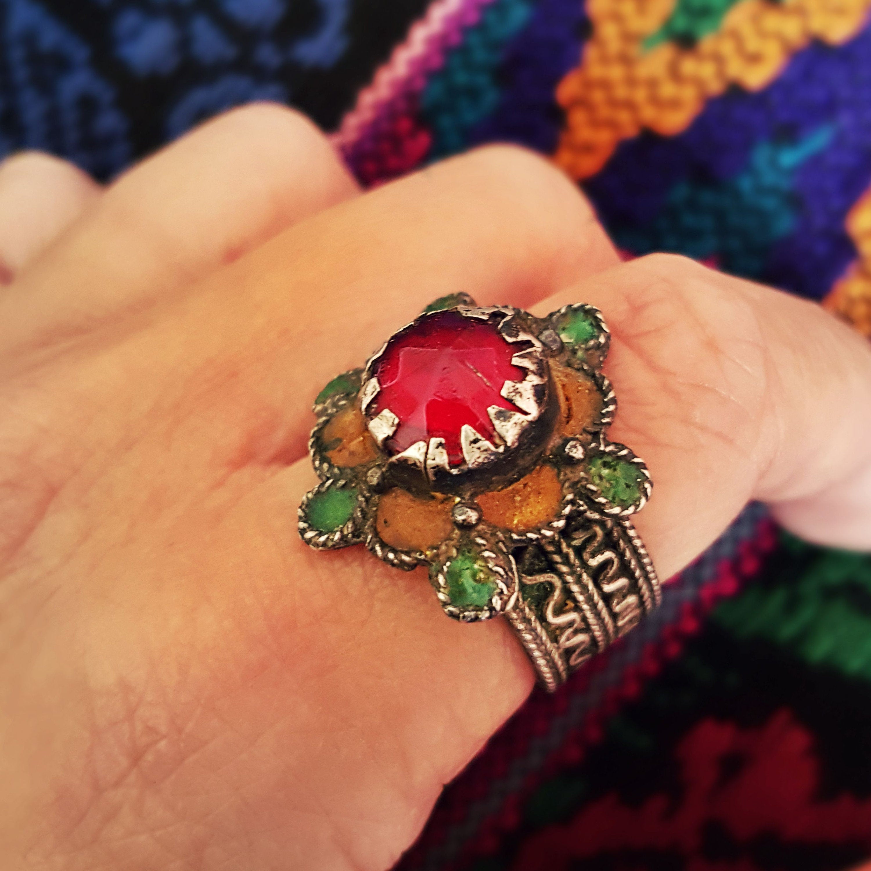 Berber Ring with Enamel - Size 8.5 - Berber Jewelry - Ethnic Ring - Tribal Ring - Moroccan Jewelry - Ethnic Jewelry