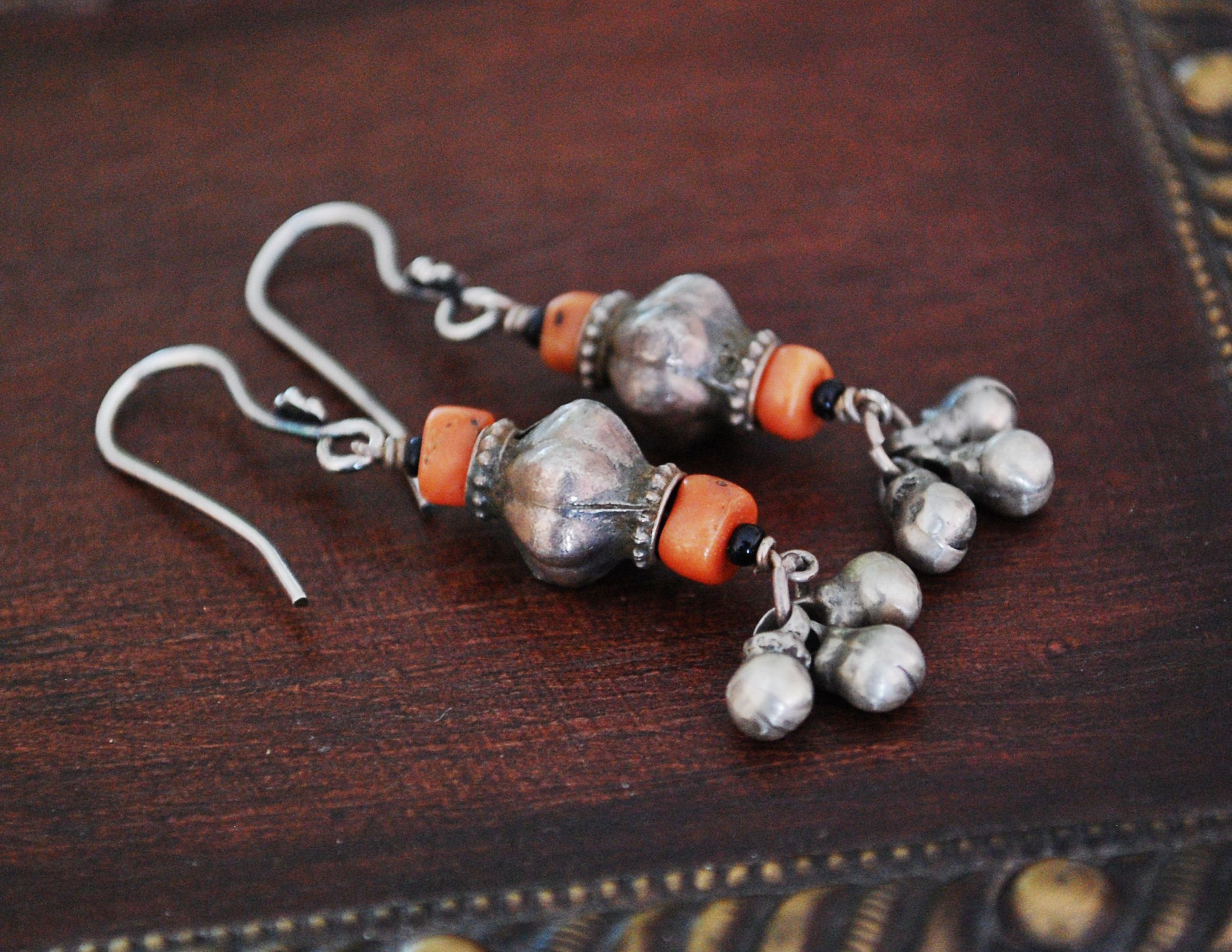 Afghani Silver Coral Dangle Earrings - Afghani Earrings - Afghani Jewelry - Ethnic Earrings - Tribal Earrings - Afghan Earrings