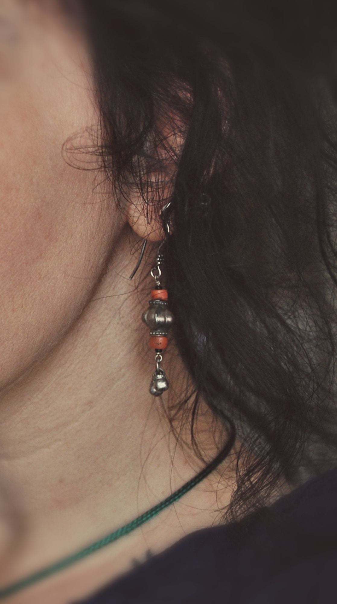 Afghani Silver Coral Dangle Earrings - Afghani Earrings - Afghani Jewelry - Ethnic Earrings - Tribal Earrings - Afghan Earrings