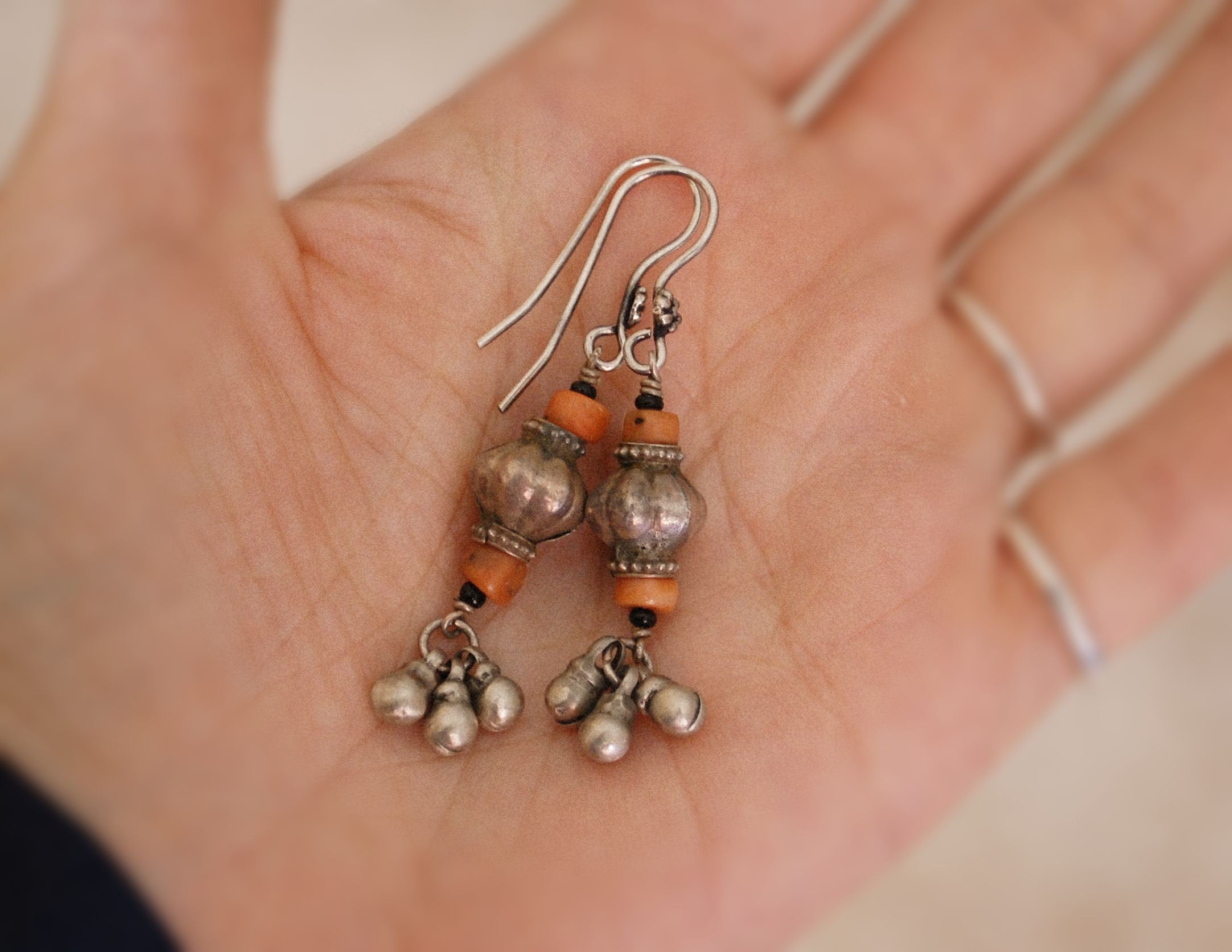 Afghani Silver Coral Dangle Earrings - Afghani Earrings - Afghani Jewelry - Ethnic Earrings - Tribal Earrings - Afghan Earrings
