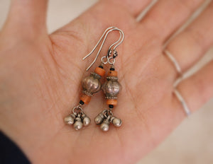 Afghani Silver Coral Dangle Earrings - Afghani Earrings - Afghani Jewelry - Ethnic Earrings - Tribal Earrings - Afghan Earrings