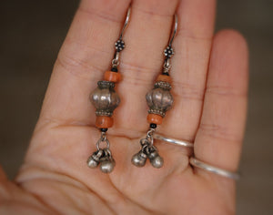 Afghani Silver Coral Dangle Earrings - Afghani Earrings - Afghani Jewelry - Ethnic Earrings - Tribal Earrings - Afghan Earrings