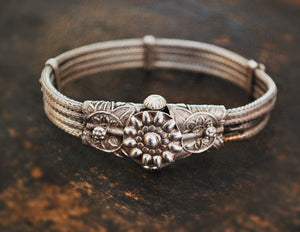 Rajasthani Silver Bracelet - Indian Snake Chain Bracelet - Rajasthan Snake Chain Bracelet with Flowers - Rajasthani Jewelry