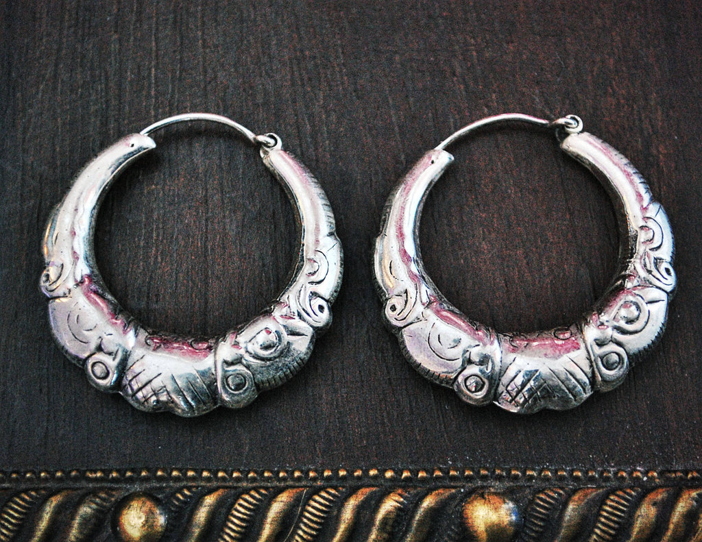 Rajasthani Silver Hoop Earrings - Sterling Silver Hoop Earrings from India - Ethnic Sterling Silver Hoop Earrings - Rajasthan Silver