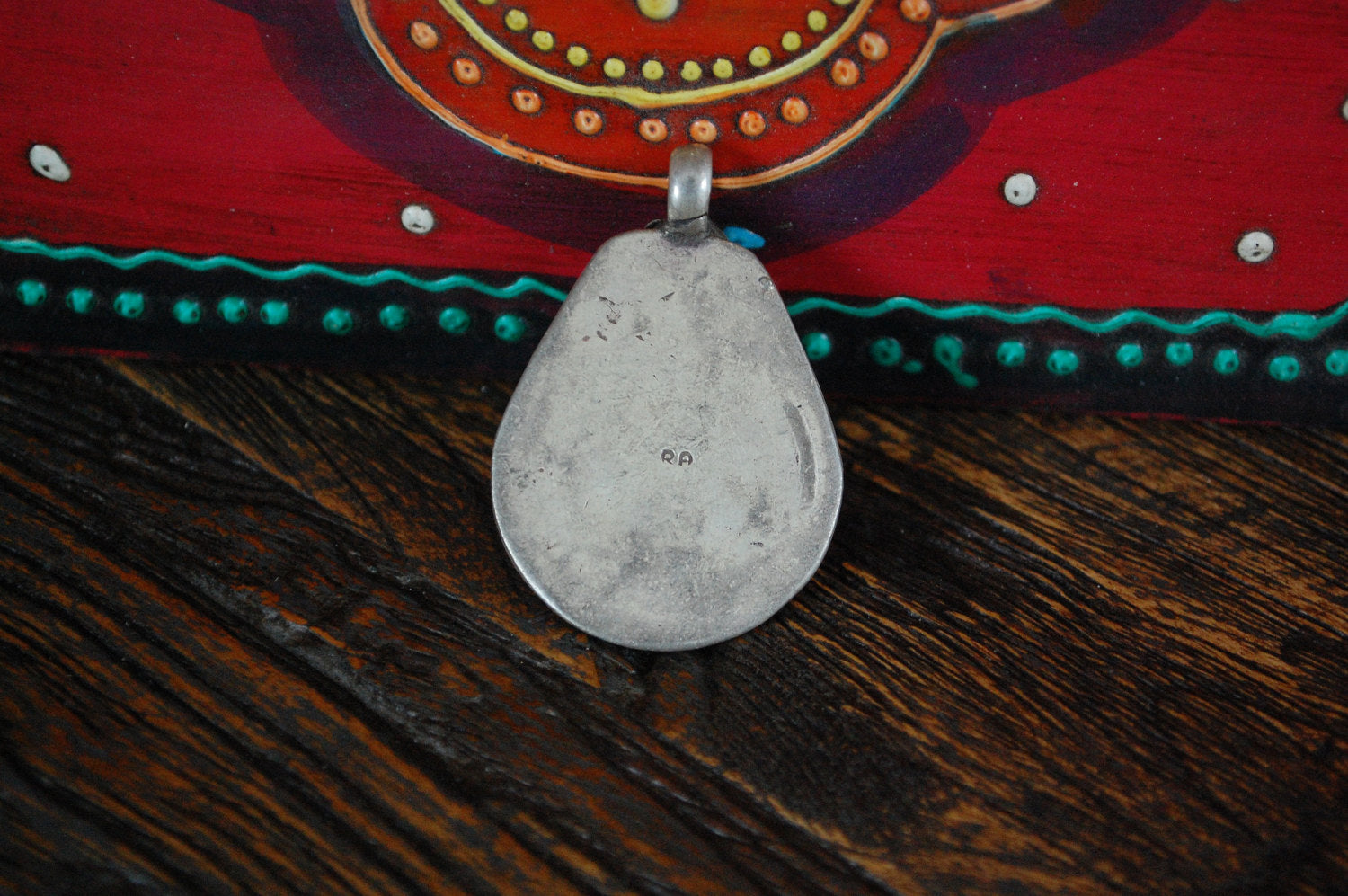 Tribal Indian Silver Pendant with Turquoise - Tribal Rajasthan Silver Amulet - Ethnic Tribal Indian Pendant - Gypsy Silver Pendant