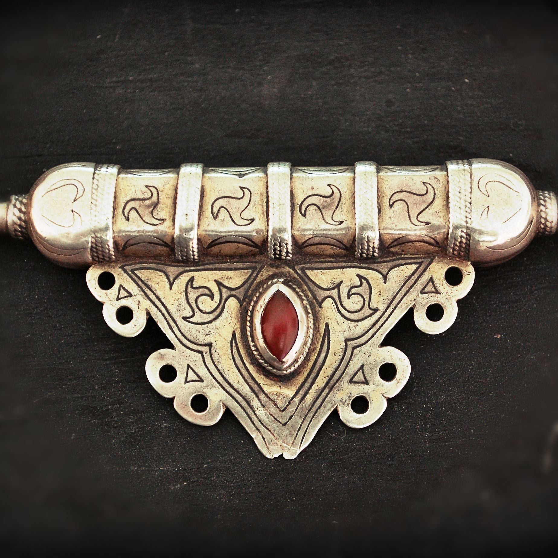 Antique Turkmen Gilded Pendant with Carnelian