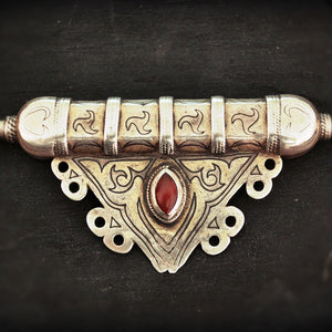 Antique Turkmen Gilded Pendant with Carnelian
